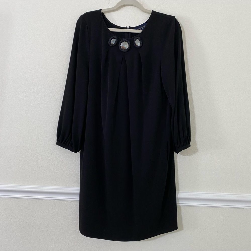 Piazza Sempione Puff Sleeve Black Dress Mirror Detail Womens Size L - Picture 15 of 15